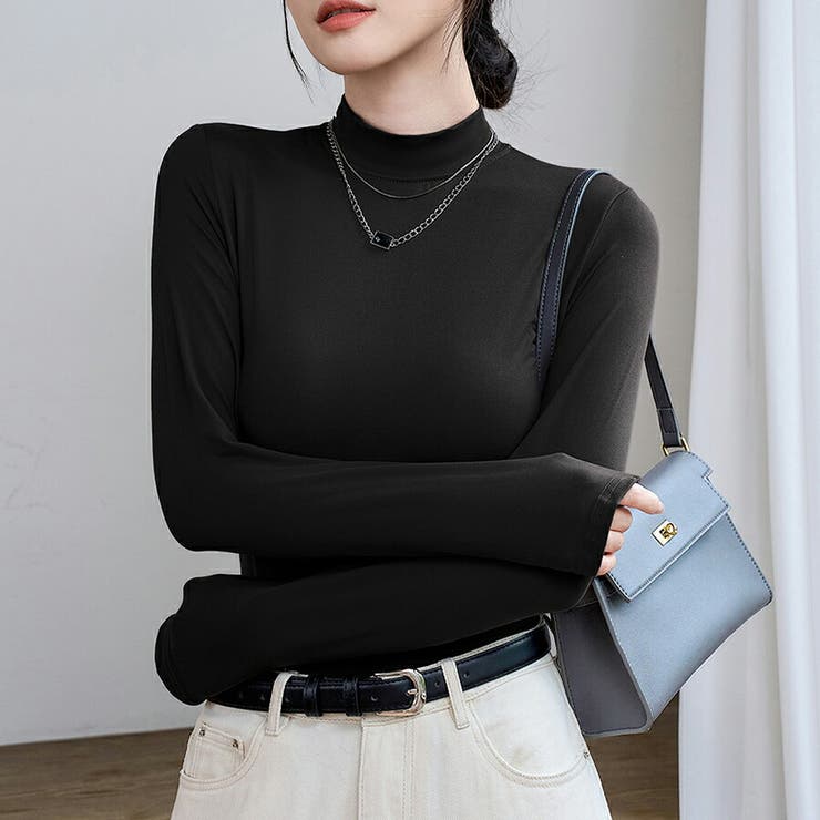 ハーフハイネック カップ付き長袖カットソー ブラトップ[品番