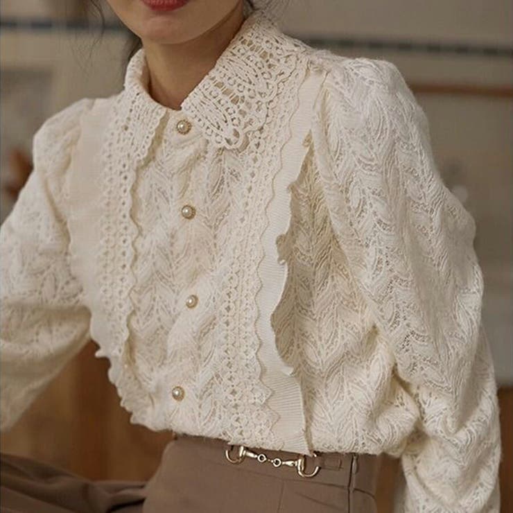 フリルレース長袖ブラウス 裏地付き 透け感 | SLENDER | 詳細画像6 