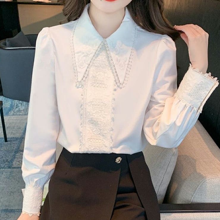 レース刺繍デザイン長袖ブラウス おしゃれ 個性的 | SLENDER | 詳細画像1 