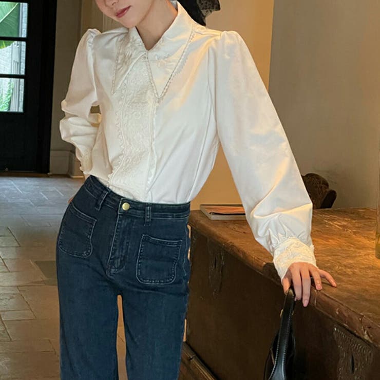 レース刺繍デザイン長袖ブラウス おしゃれ 個性的 | SLENDER | 詳細画像2 