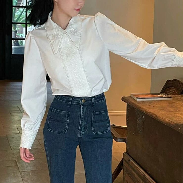 レース刺繍デザイン長袖ブラウス おしゃれ 個性的 | SLENDER | 詳細画像6 