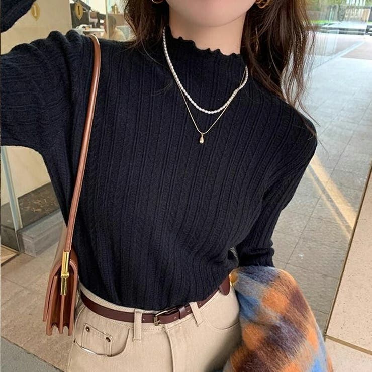 ブラック | プチハイネック長袖ニットソー インナーニット 重ね着 | SLENDER