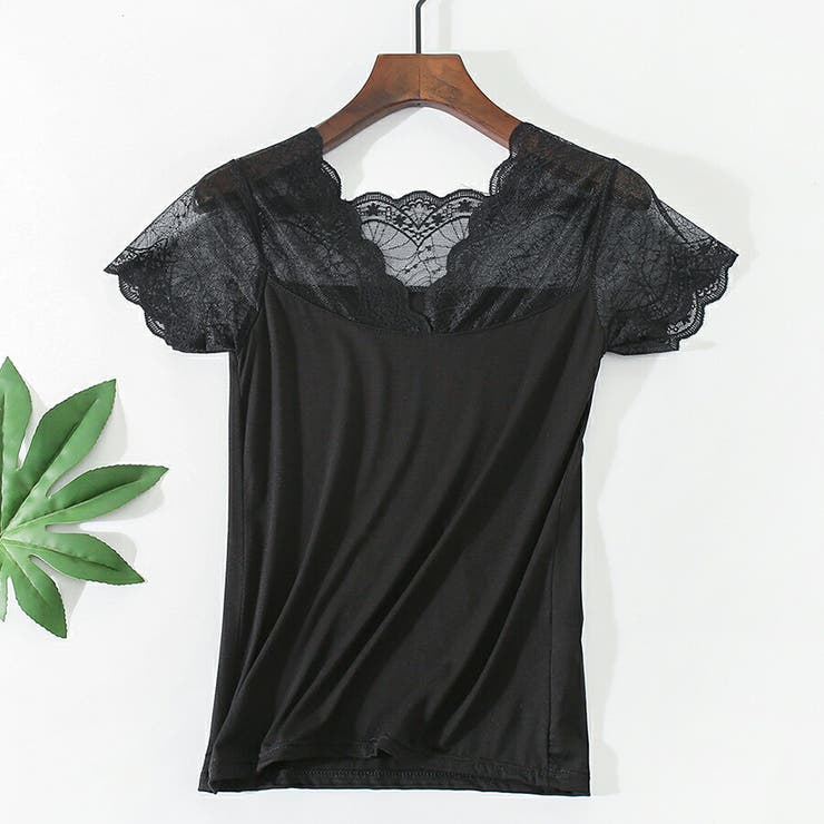 半袖レース切り替えVネックインナー 重ね着 レイヤード | SLENDER | 詳細画像8 