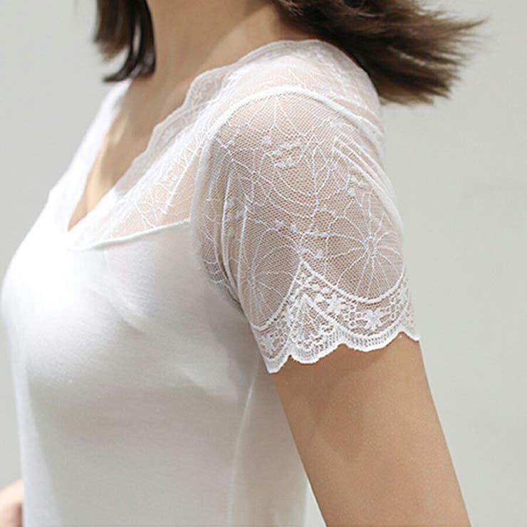 半袖レース切り替えVネックインナー 重ね着 レイヤード | SLENDER | 詳細画像4 