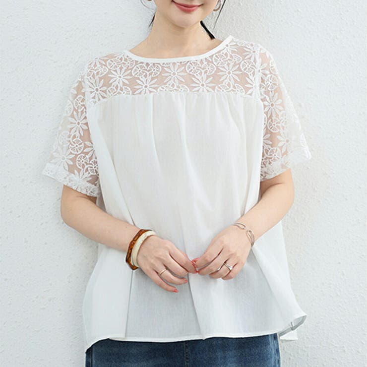 denicher(デニシェ) 25S/S コットンレース切り替え売れ筋商品|||ブラウス denicher denicher(デニシェ) 25S/S コットンレース切り替え