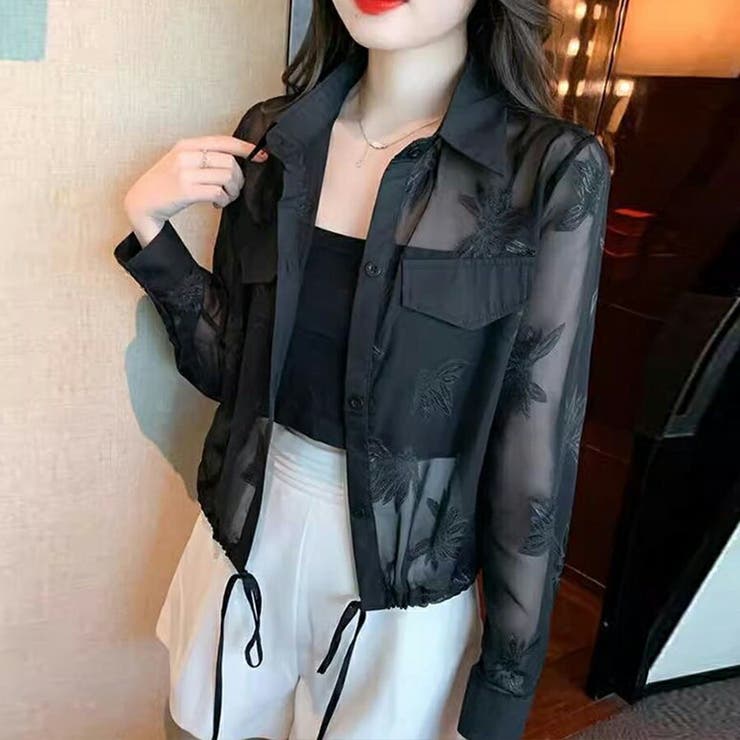 ショート丈シアーブラウス シアー素材 羽織り | SLENDER | 詳細画像1 