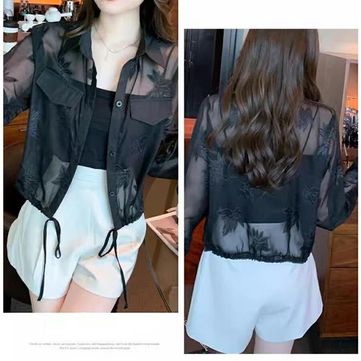 ショート丈シアーブラウス シアー素材 羽織り | SLENDER | 詳細画像4 