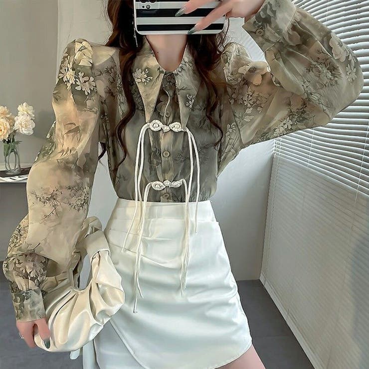 チャイナ風シアーデザインブラウス 存在感抜群 おしゃれ | SLENDER | 詳細画像1 