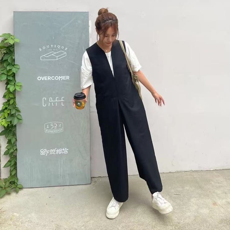 フロントタックサロペット オールインワン ワイドパンツ[品番