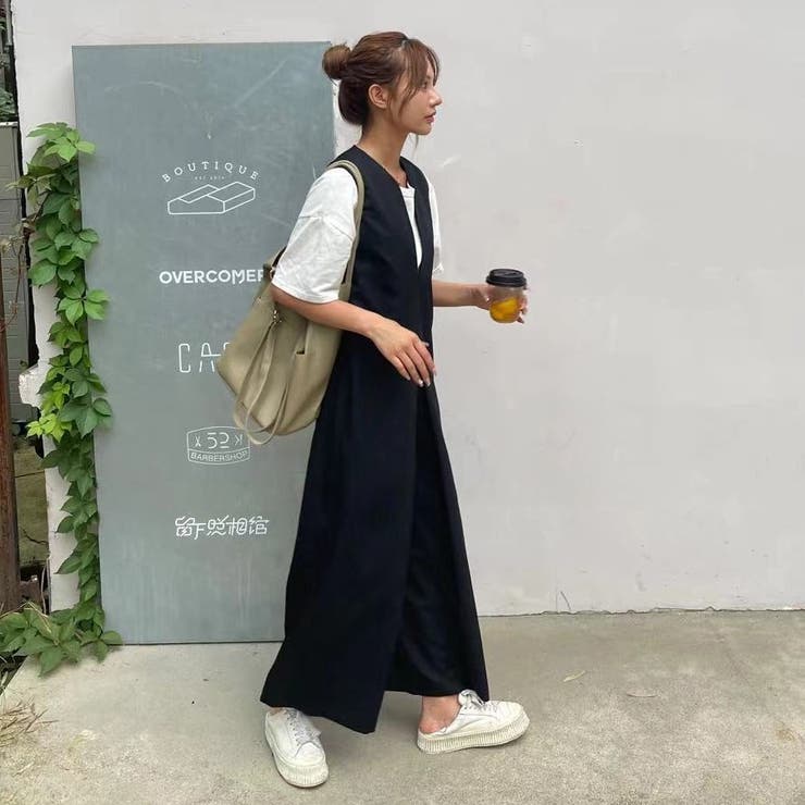 フロントタックサロペット オールインワン ワイドパンツ[品番