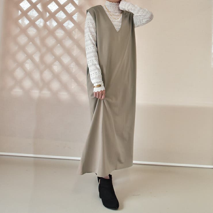 美品】ラウンジドレス Vネックチュニックワンピース 2way 袖スリット