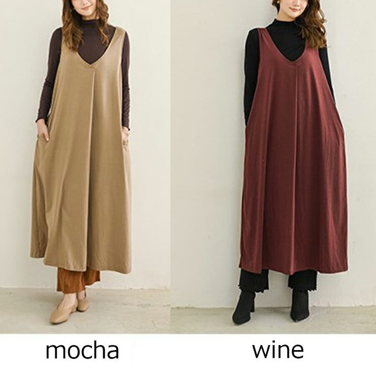 ノースリーブVネックワンピース ロング丈 カジュアル[品番