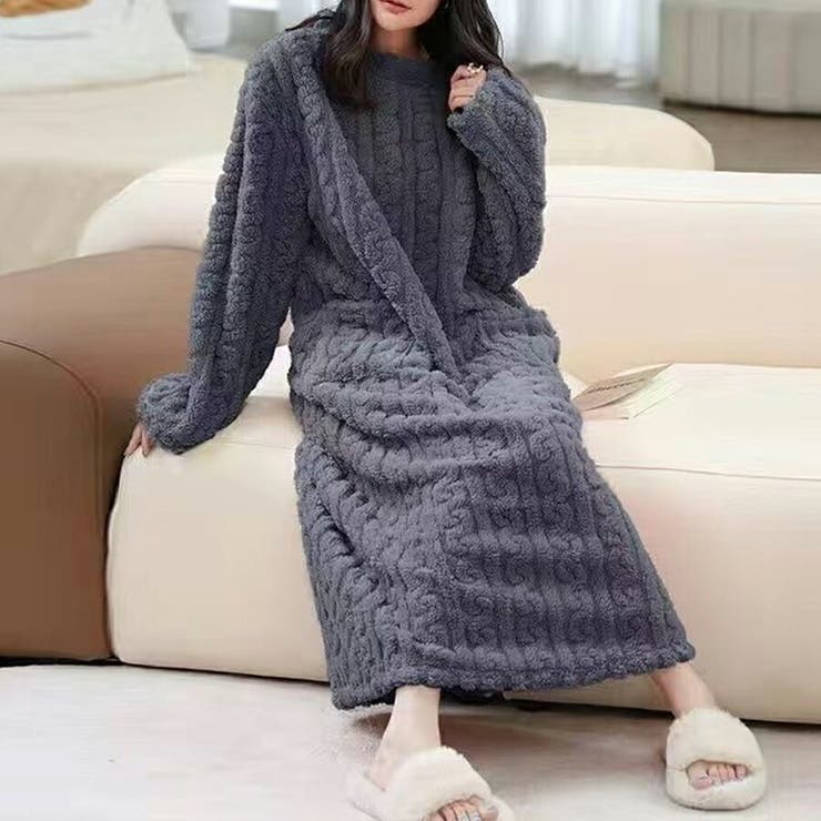 グレー | まるで着る毛布もこもこルームウェアワンピース ゆったり ふわふわ | SLENDER