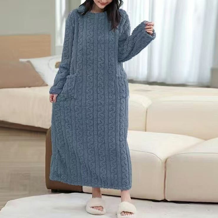 ブルー | まるで着る毛布もこもこルームウェアワンピース ゆったり ふわふわ | SLENDER