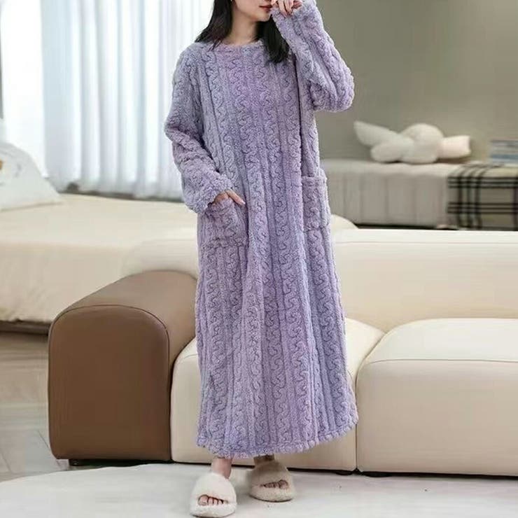 パープル | まるで着る毛布もこもこルームウェアワンピース ゆったり ふわふわ | SLENDER