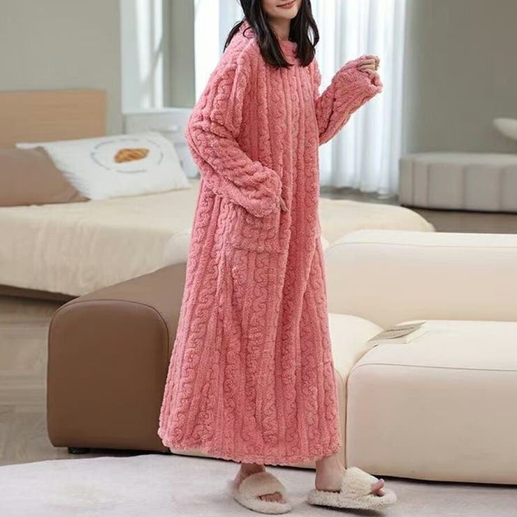 ピンク | まるで着る毛布もこもこルームウェアワンピース ゆったり ふわふわ | SLENDER
