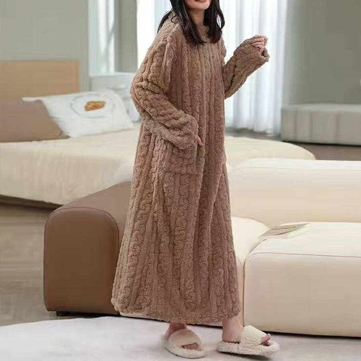 モカ | まるで着る毛布もこもこルームウェアワンピース ゆったり ふわふわ | SLENDER