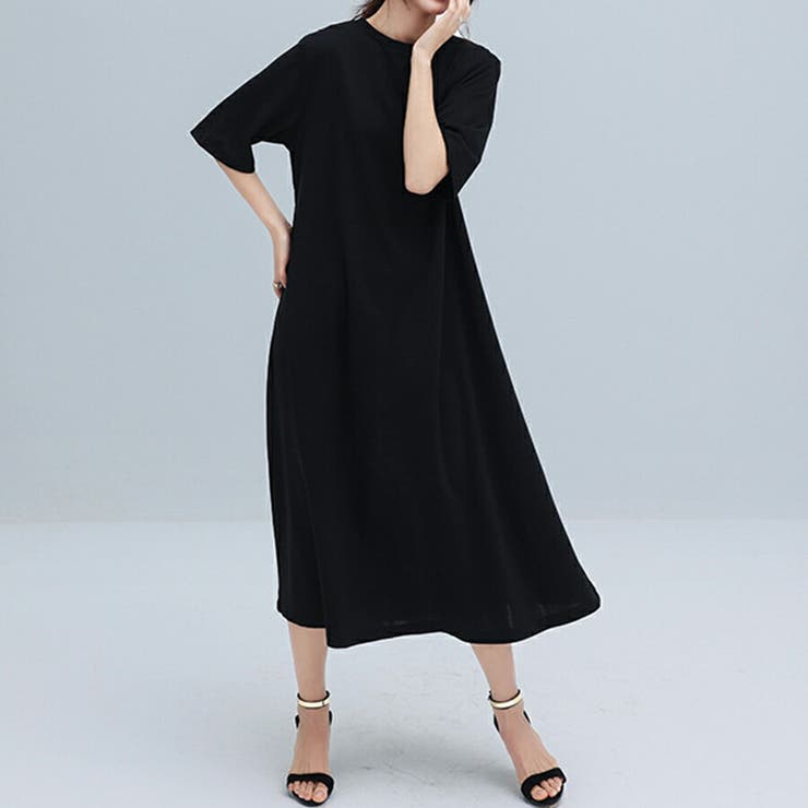 バック切り替え半袖ワンピース レイヤード風ワンピース 5分袖 | SLENDER | 詳細画像3 