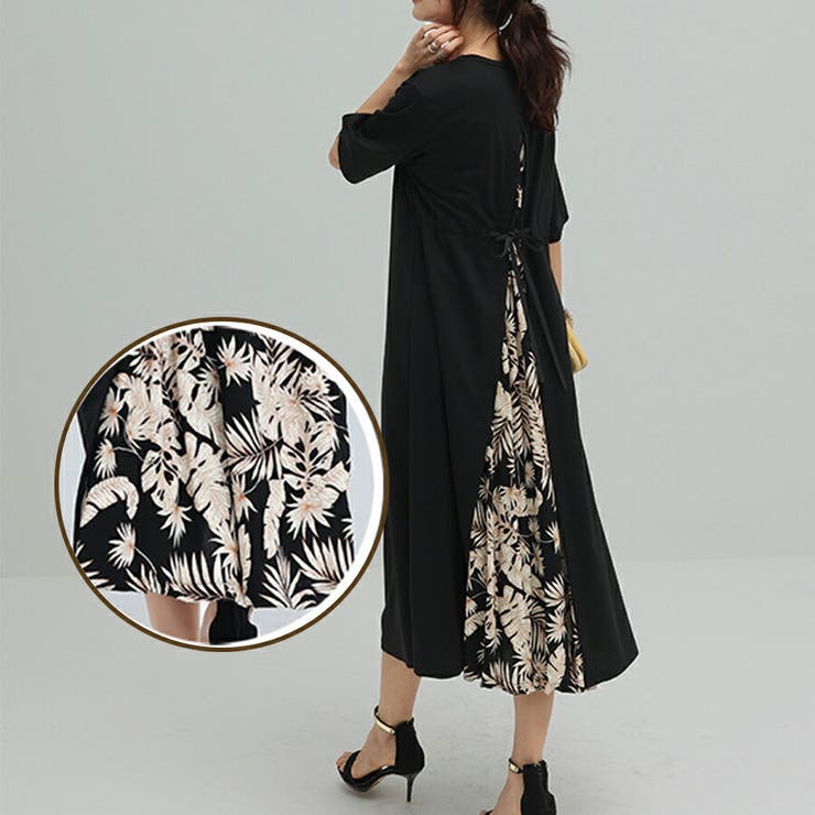 バック切り替え半袖ワンピース レイヤード風ワンピース 5分袖 | SLENDER | 詳細画像5 