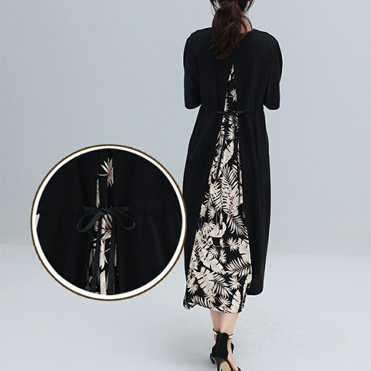 バック切り替え半袖ワンピース レイヤード風ワンピース 5分袖 | SLENDER | 詳細画像6 