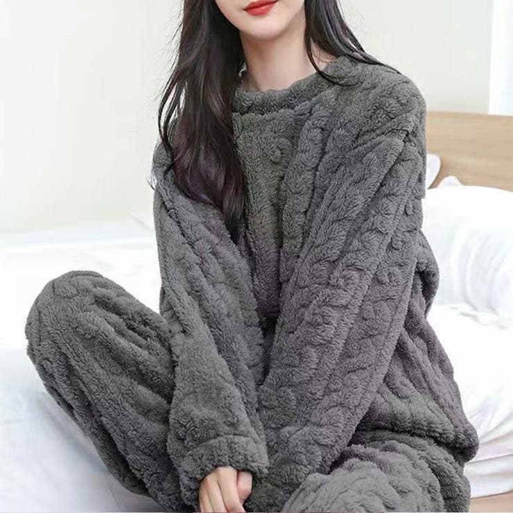 チャコール | まるで着る毛布もこもこルームウェア 上下セット パンツ | SLENDER