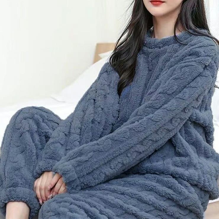 ブルー | まるで着る毛布もこもこルームウェア 上下セット パンツ | SLENDER