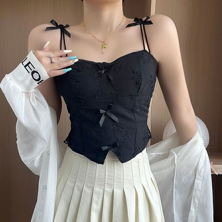 限定版 カップ付きリボンデザインビスチェキャミソール コスプレ ダンス トップス