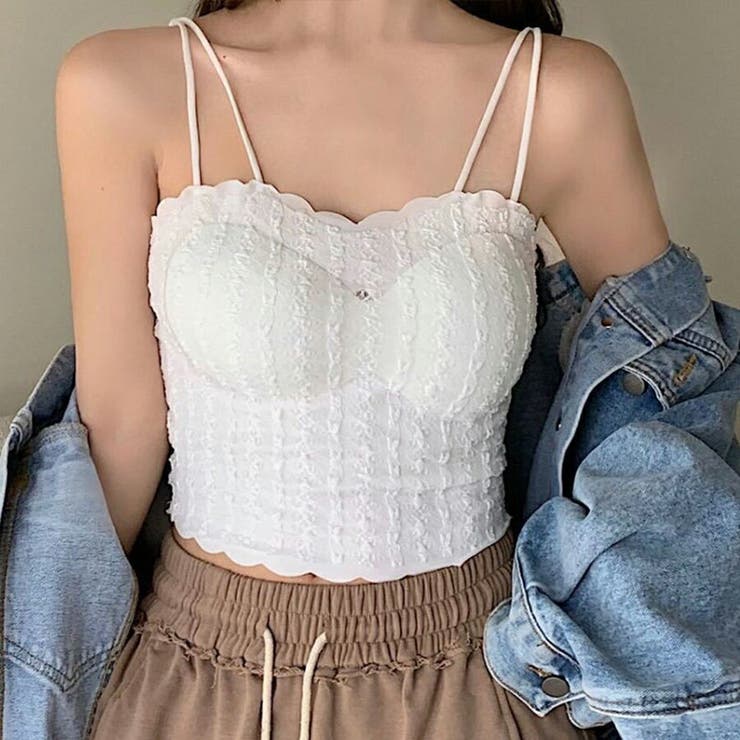 カップ付きスカラップキャミソール ショート丈 インナー[品番