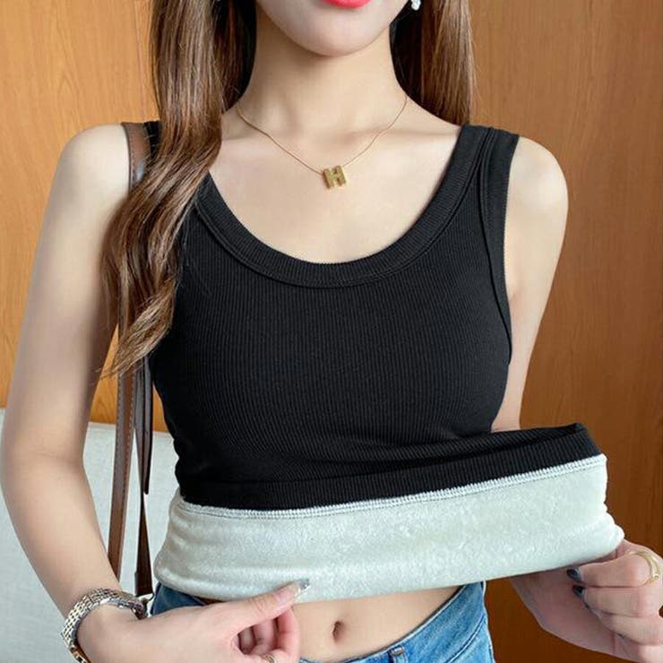 ブラック | 裏起毛タンクトップ リブ 暖かい | SLENDER