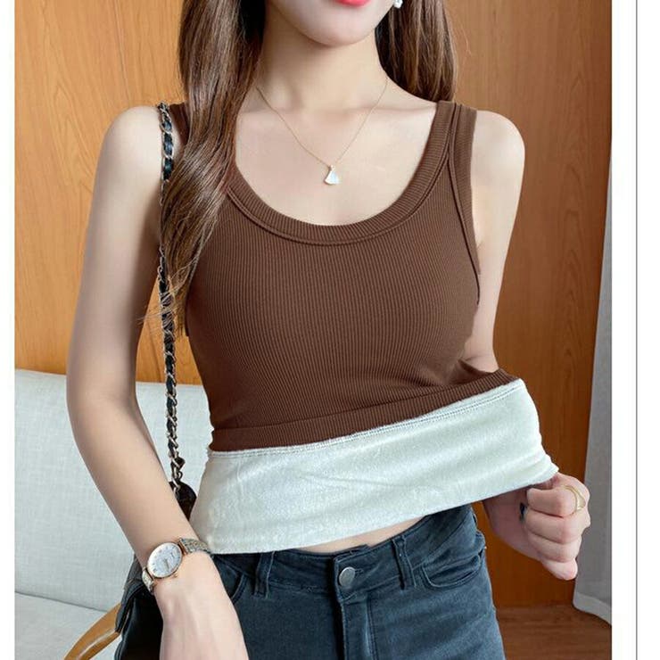 ブラウン | 裏起毛タンクトップ リブ 暖かい | SLENDER