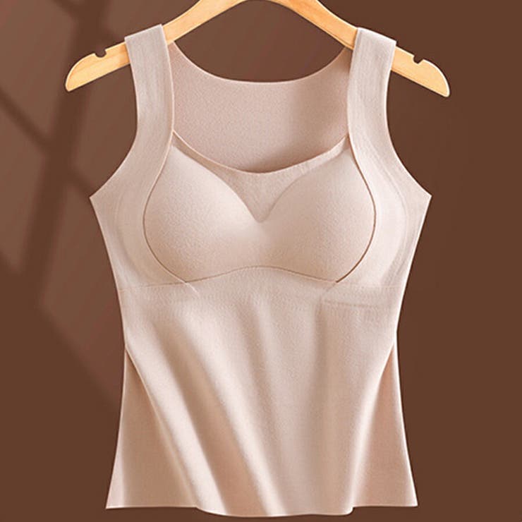 ベージュ | あたたか起毛シームレスブラトップ 冬インナー カップ付き | SLENDER
