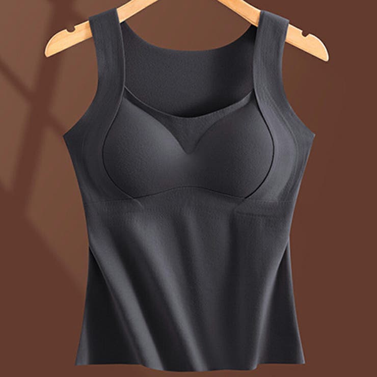 チャコール | あたたか起毛シームレスブラトップ 冬インナー カップ付き | SLENDER