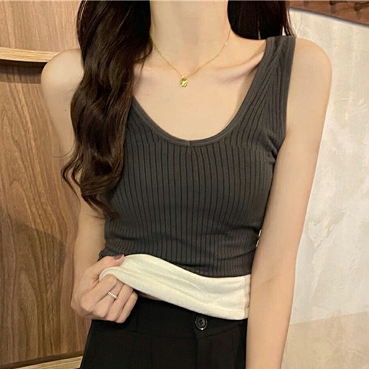 裏起毛 Vネックタンクトップ 暖かい | SLENDER | 詳細画像3 