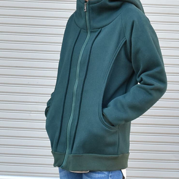 裏起毛ボリュームネックジップアップパーカー レディース ゆったり