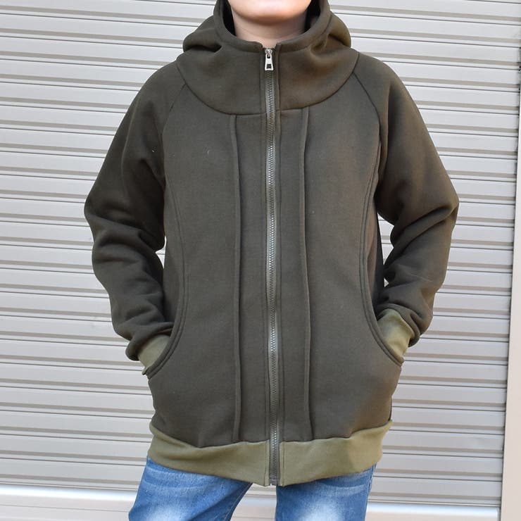 【美品】 アシッドブラックチェリー ボリュームネックパーカー 裏起毛 ポケット付 裏起毛ボリュームネックジップアップパーカー レディース