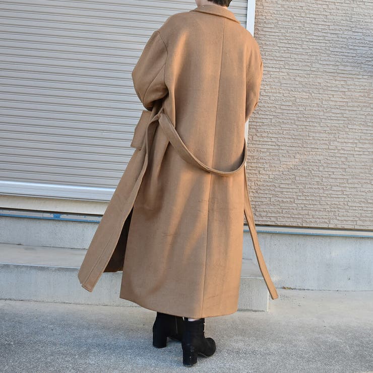 ベルト付きロングチェスターコート 女子会 通勤[品番：XL000002021