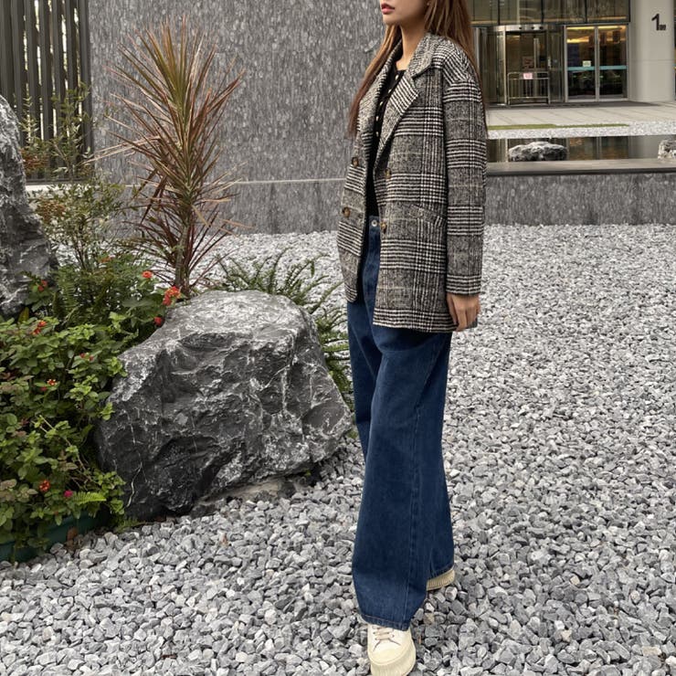 チェック柄ショートコート オーバーサイズ グレンチェック[品番