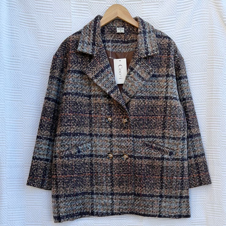 チェック柄ショートコート オーバーサイズ グレンチェック[品番