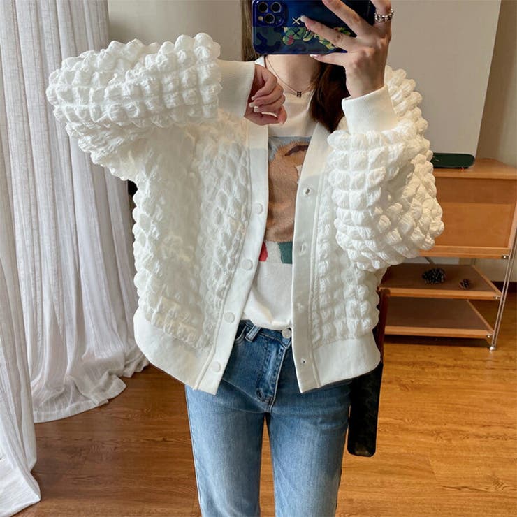ポップコーンカーディガン Vネック アウター[品番：XL000002291 