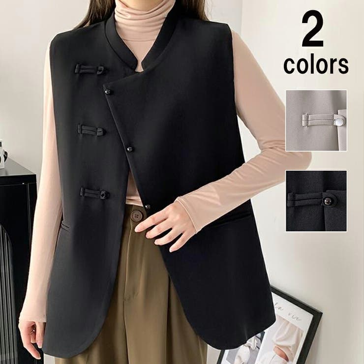 チャイナボタン風ジレ ジャケット ベスト | SLENDER | 詳細画像1 