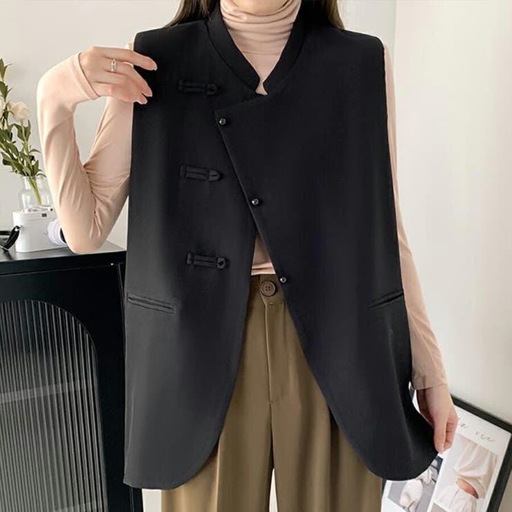 チャイナボタン風ジレ ジャケット ベスト | SLENDER | 詳細画像6 