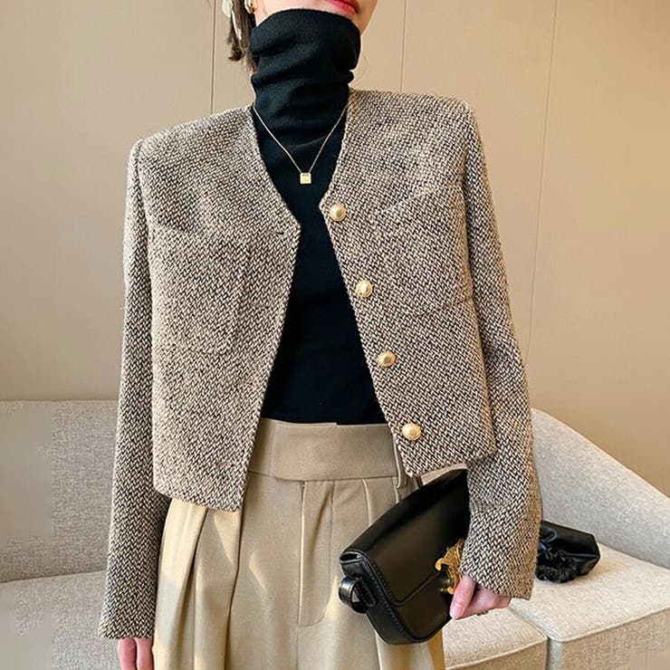 ブラウン | ノーカラージャケット オケージョン 仕事 | SLENDER