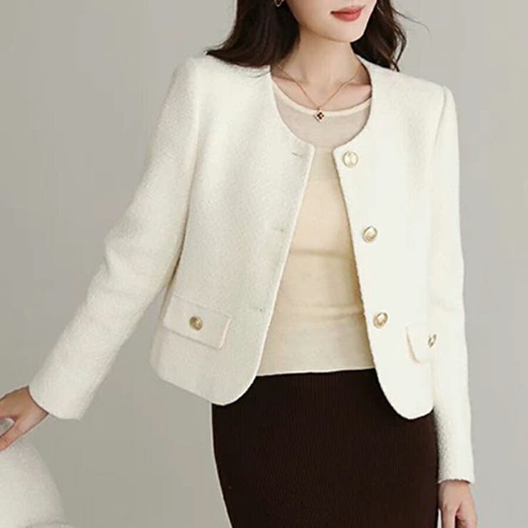 ホワイト | ノーカラージャケット 普段使い きれいめ | SLENDER