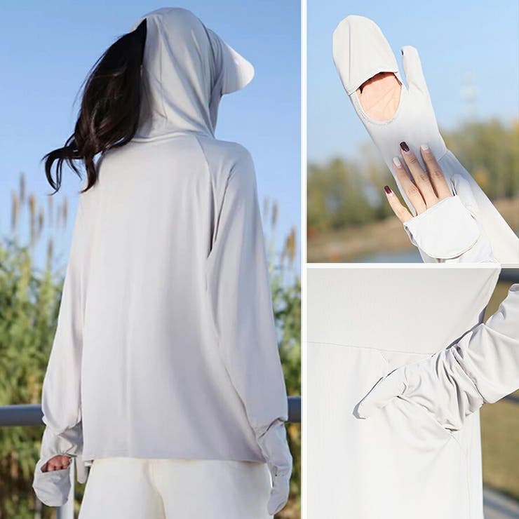 UPF50+冷感 ツバ手袋付きUVカットパーカー【紫外対策】接触冷感 ラッシュガ… | SLENDER | 詳細画像2 