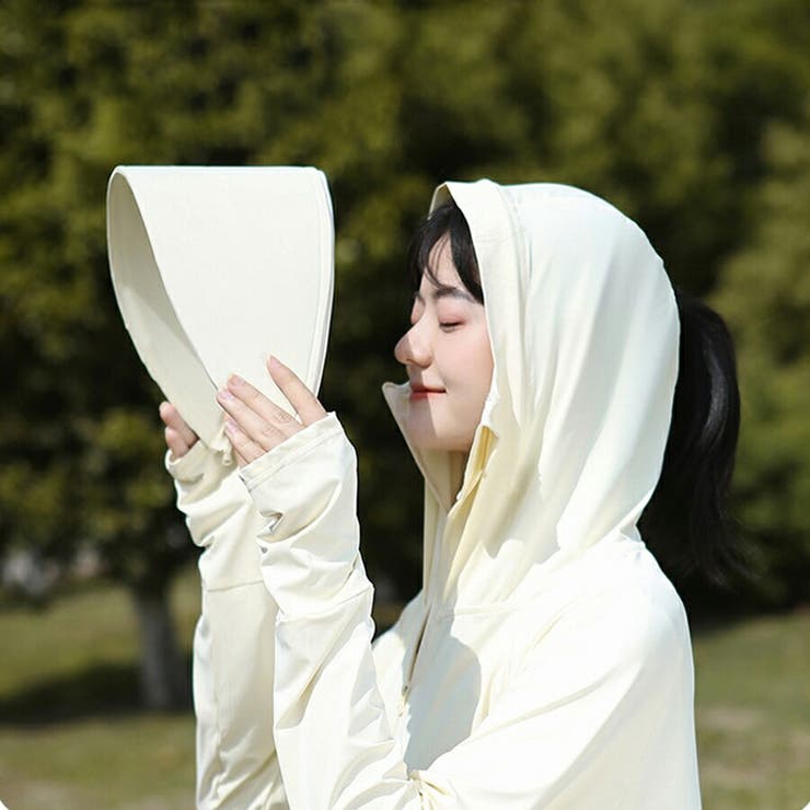 UPF50+冷感 ツバ手袋付きUVカットパーカー【紫外対策】接触冷感 ラッシュガ… | SLENDER | 詳細画像5 