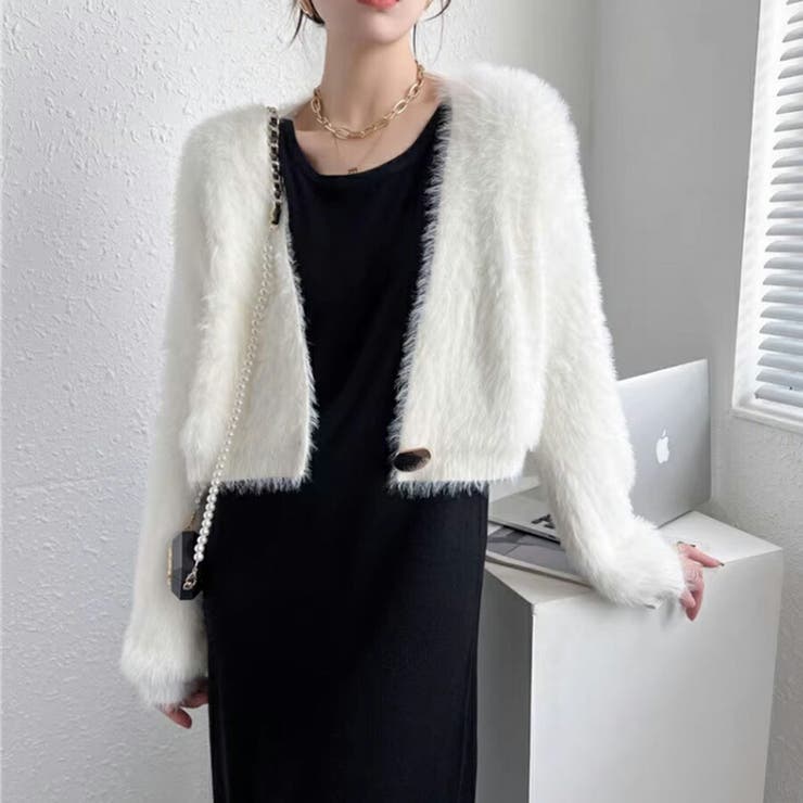 CITYSHOP ふわふわ アンゴラ調 ショートカーディガン ホワイト URBAN RESEARCH DOORS（アーバンリサーチドアーズ） カーディガン