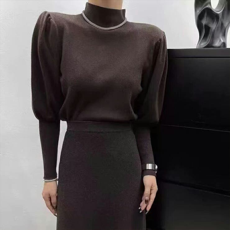 パワーショルダーニット モックネック パフスリーブ | SLENDER | 詳細画像3 