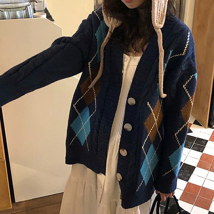 楽天市場】【SALE／46%OFF】ダイヤ柄ニットカーディガン 大きい