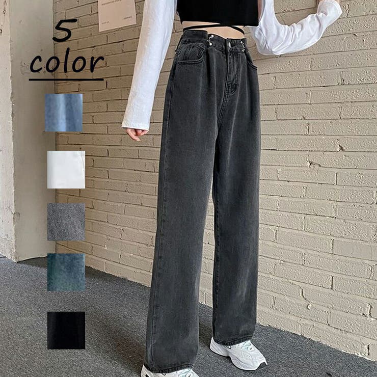 ウエストホックタックデニムパンツ カジュアル シンプル | SLENDER | 詳細画像1 