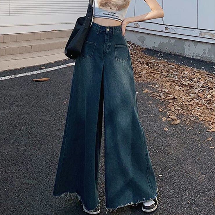 ハイウエストデニムスーパーワイドパンツ カットオフ ロング丈 | SLENDER | 詳細画像2 